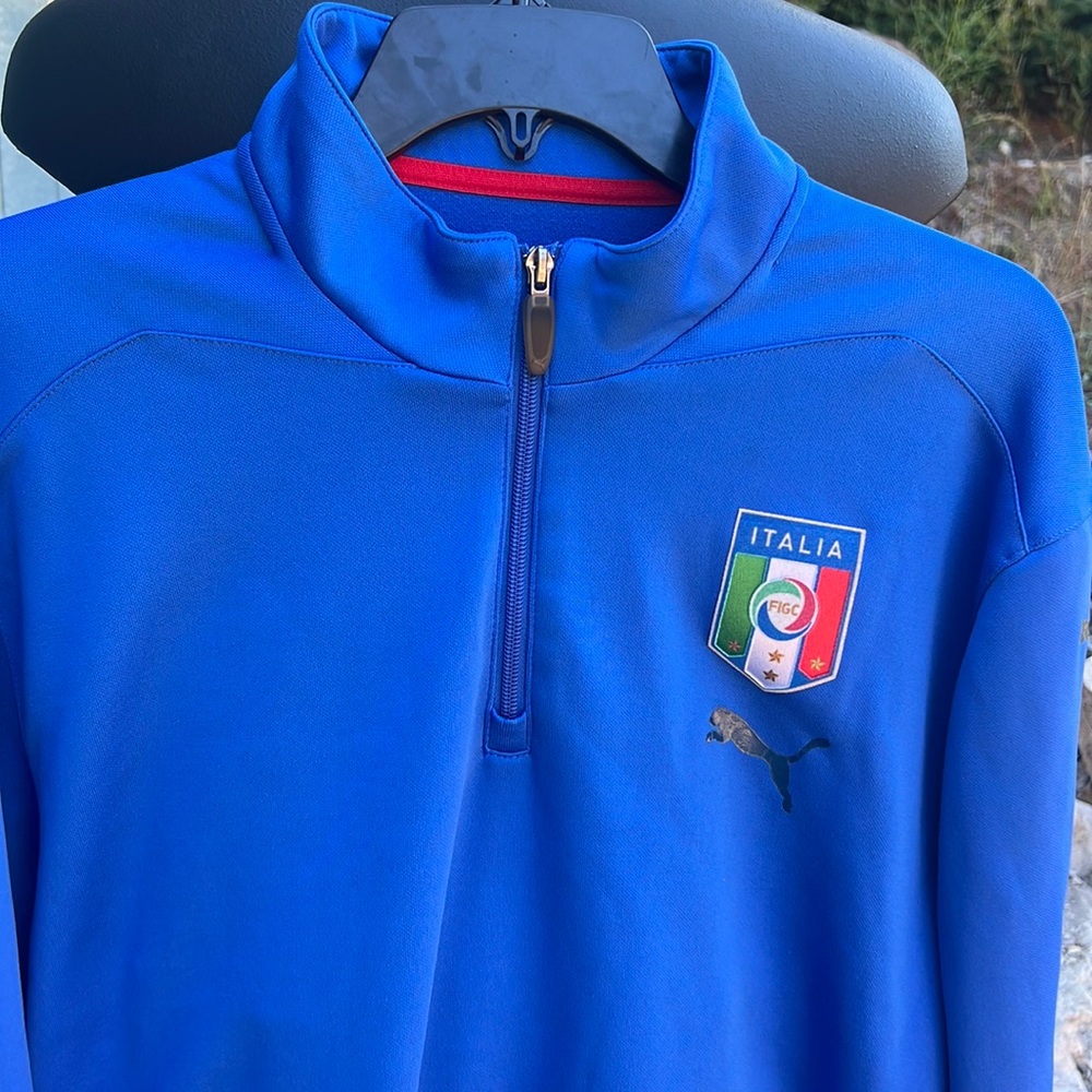 FIGC Italia 1/4 zip Soccer Oversized Long Sleeve Pullover Puma Jersey Hi Collar - Picture 2 of 14